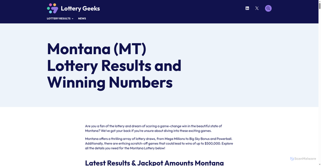 Security scan screenshot of https://www.lotterygeeks.com/montana-lottery-results/