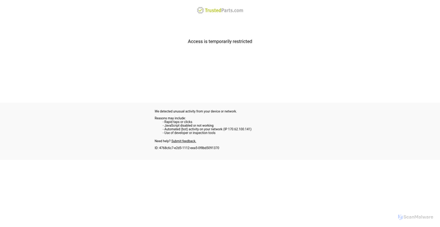 Security scan screenshot of https://www.trustedparts.com