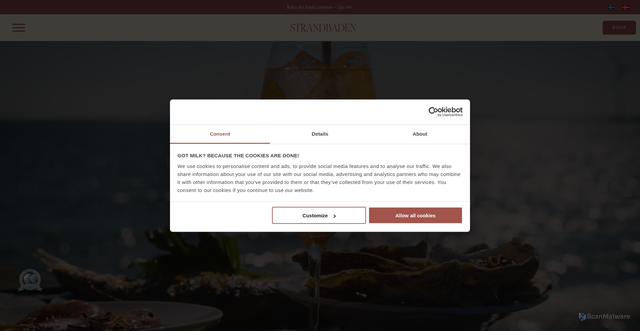 Security scan screenshot of https://www.strandbaden.se/