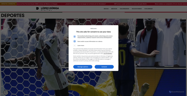 Security scan screenshot of https://lopezdoriga.com/deportes/grupo-b-mundial-2026-suiza-canada-bosnia-y-herzegovina-qatar/