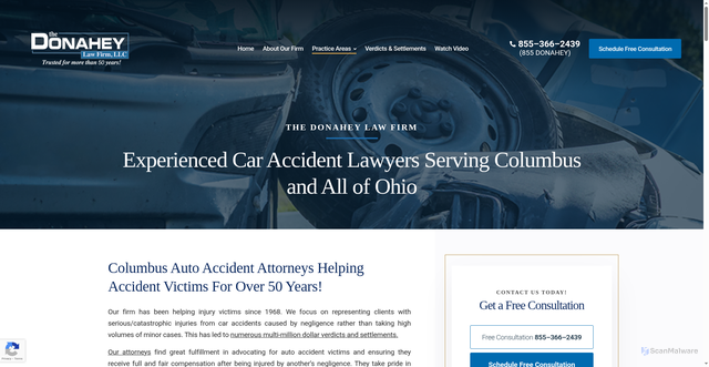 Security scan screenshot of https://www.donaheylaw.com/practice-areas/accidents/car/