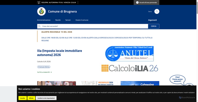 Security scan screenshot of https://www.comune.brugnera.pn.it