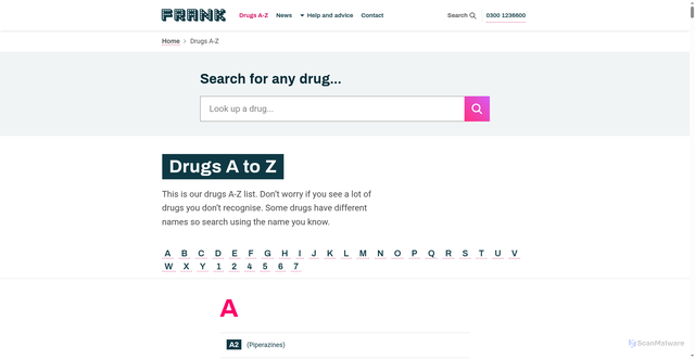 Security scan screenshot of https://talktofrank.com/drugs-a-z