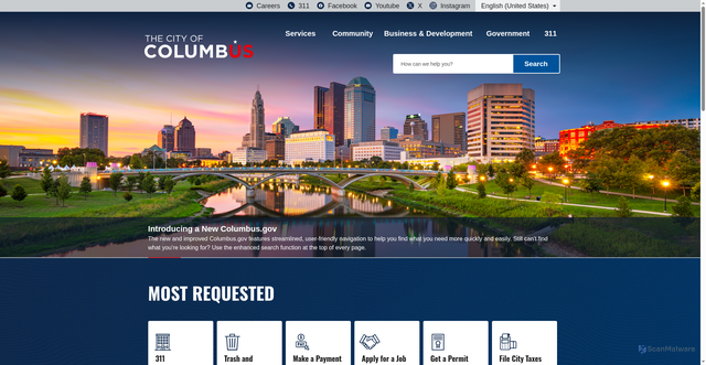 Security scan screenshot of https://www.columbus.gov/home