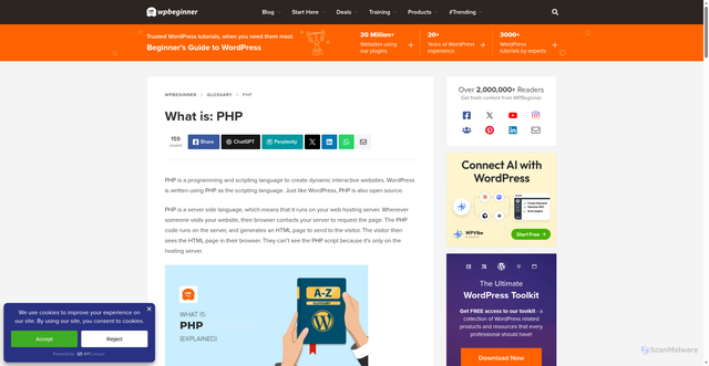 Security scan screenshot of https://www.wpbeginner.com/glossary/php/