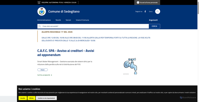 Security scan screenshot of https://www.comune.sedegliano.ud.it