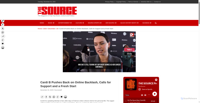 Security scan screenshot of https://thesource.com/2025/12/29/cardi-b-pushes-back-on-online-backlash-calls-for-support-and-a-fresh-start/