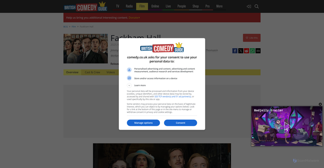 Security scan screenshot of https://www.comedy.co.uk/film/fackham-hall/
