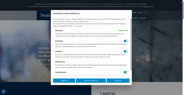 Security scan screenshot of https://stephens.com