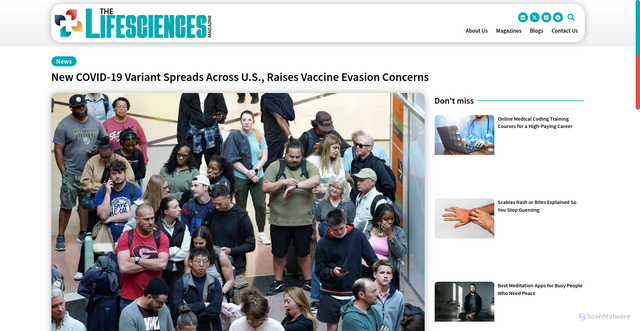Security scan screenshot of https://thelifesciencesmagazine.com/ba-3-2-variant/