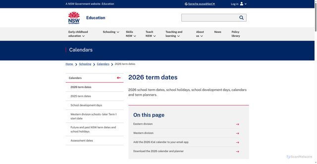 Security scan screenshot of https://education.nsw.gov.au/schooling/calendars/2026