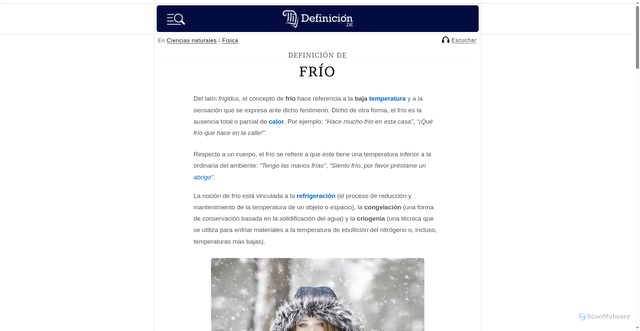 Security scan screenshot of https://definicion.de/frio/