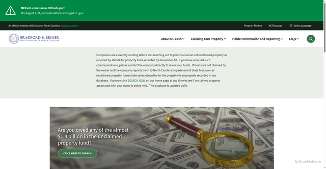 Security scan screenshot of https://www.nccash.gov/