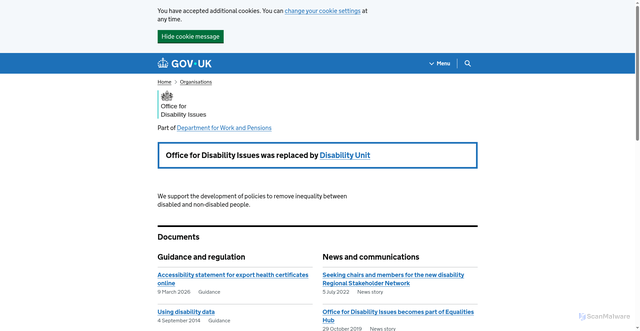 Security scan screenshot of http://www.officefordisability.gov.uk/equality2025/default.asp