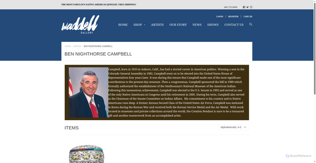 Security scan screenshot of https://waddellgallery.com/collections/ben-nighthorse-campbell
