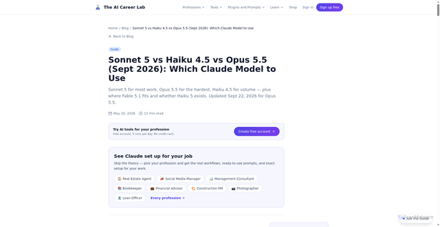 Security scan screenshot of https://theaicareerlab.com/blog/which-claude-model-should-you-use
