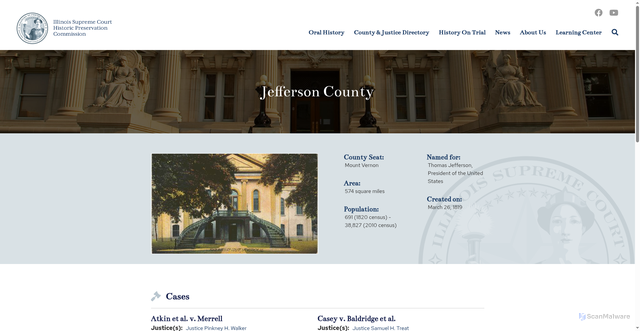 Security scan screenshot of https://www.illinoiscourthistory.org/county-and-justice-directory/counties/jefferson-county/county-detail