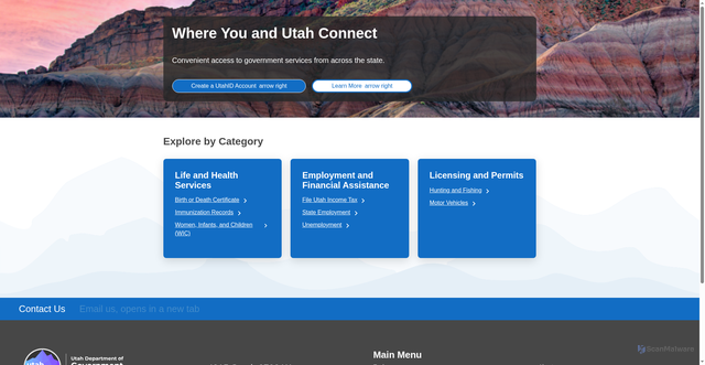 Security scan screenshot of https://my.utah.gov/u