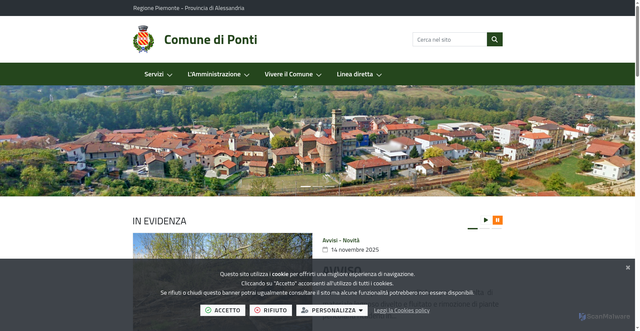Security scan screenshot of https://www.comune.ponti.al.it/it-it/home