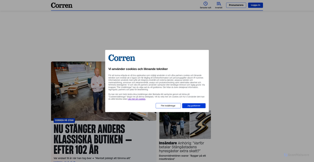 Security scan screenshot of https://corren.se