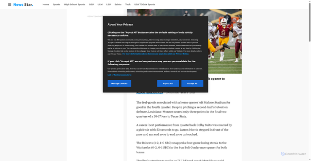 Security scan screenshot of https://www.thenewsstar.com/story/sports/college/ulm/2020/09/19/live-ulm-vs-texas-state-football-score-updates-commentary/5788123002/
