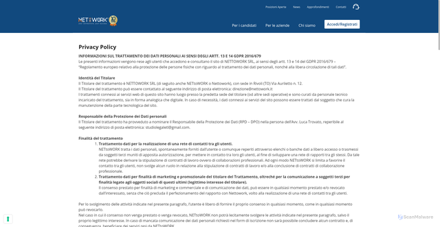 Security scan screenshot of https://www.nettowork.it/privacy-policy/