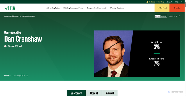 Security scan screenshot of https://www.lcv.org/moc/dan-crenshaw/