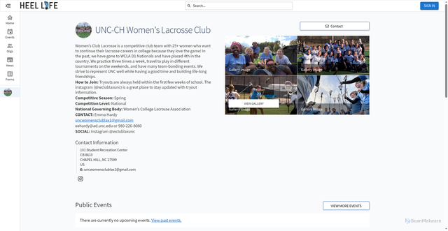Security scan screenshot of https://heellife.unc.edu/organization/womensclublacrosse