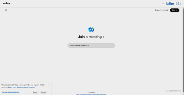 Security scan screenshot of https://juliusbaer.webex.com