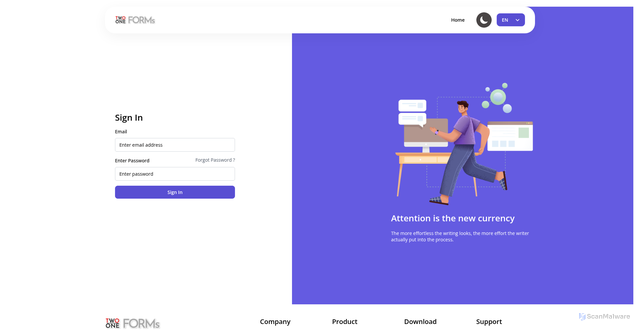 Security scan screenshot of https://form.twoto.one/login