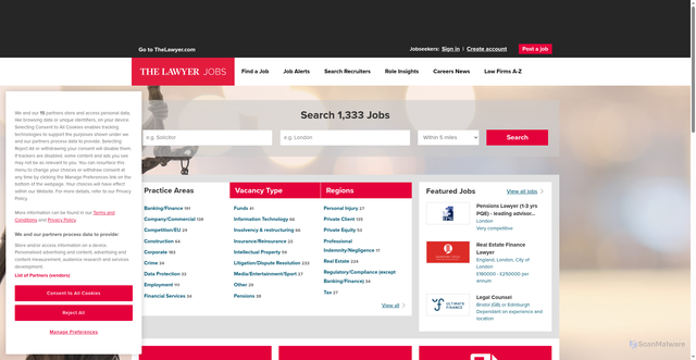 Security scan screenshot of https://jobs.thelawyer.com