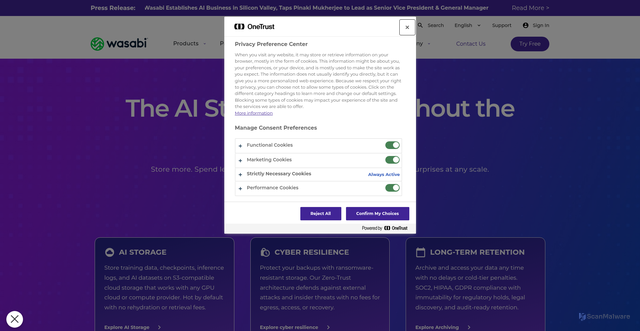 Security scan screenshot of https://ca-central-1.wasabisys.com