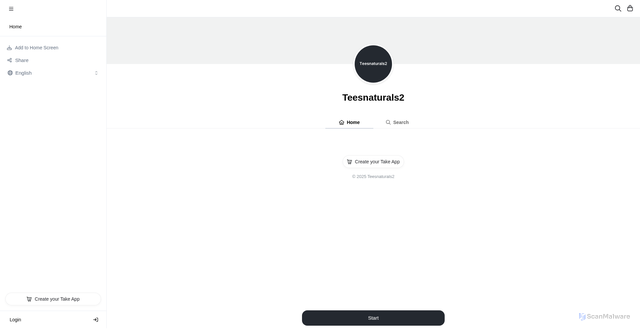 Security scan screenshot of https://teesnaturals2.link/