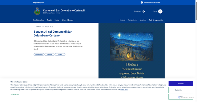Security scan screenshot of https://www.comune.sancolombanocertenoli.ge.it/