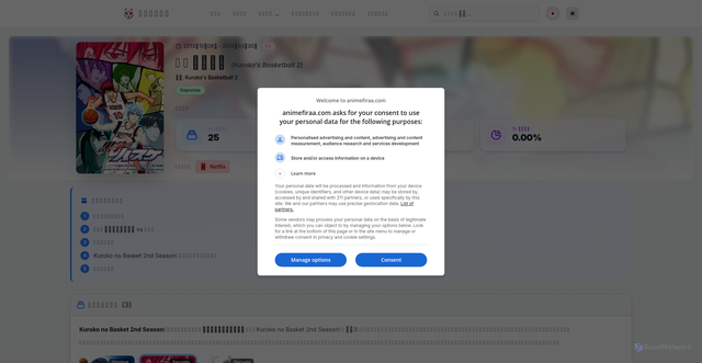 Security scan screenshot of https://animefiraa.com/anime/kuroko-no-basket-2nd-season