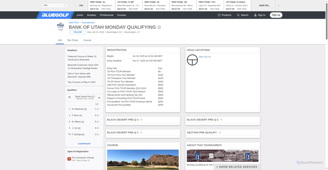 Security scan screenshot of https://www.bluegolf.com/pro/events/utpga2521/index.html