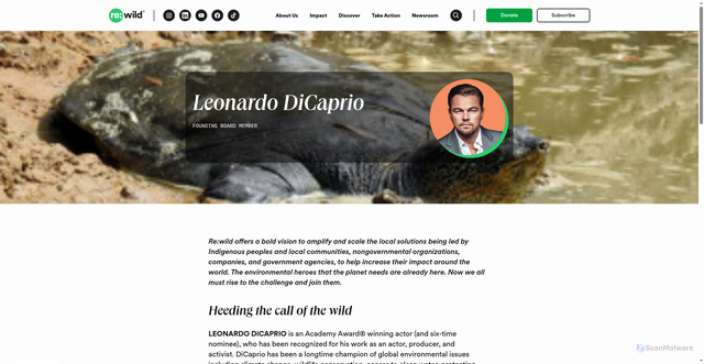 Security scan screenshot of https://www.rewild.org/team/leonardo-dicaprio