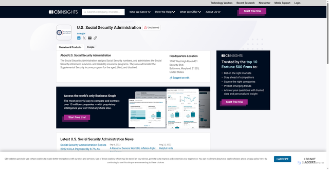 Security scan screenshot of https://www.cbinsights.com/company/us-social-security-administration