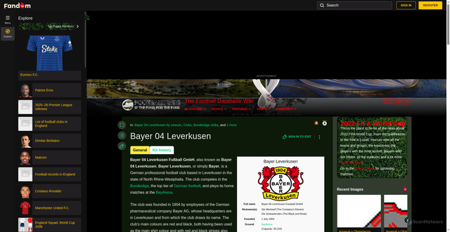 Security scan screenshot of https://football.fandom.com/wiki/Bayer_04_Leverkusen