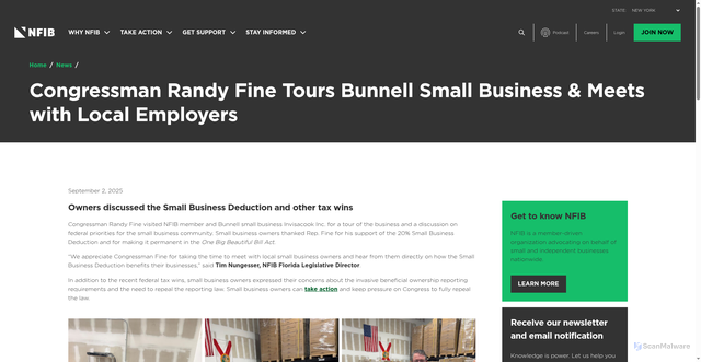 Security scan screenshot of https://www.nfib.com/news/news/congressman-randy-fine-tours-bunnell-small-business-meets-with-local-employers/