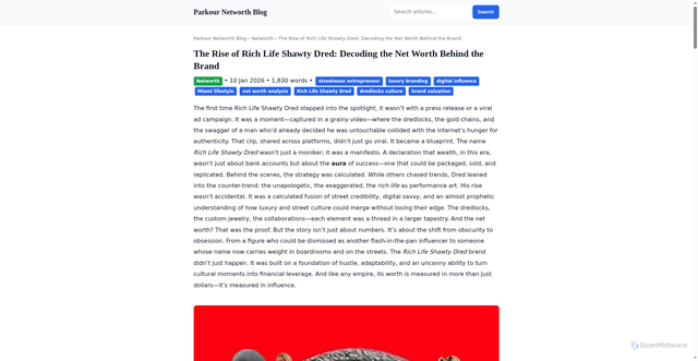 Security scan screenshot of https://hosting3.parkour3.com/article/the-rise-of-rich-life-shawty-dred-decoding-the-net-worth-behind-the-brand