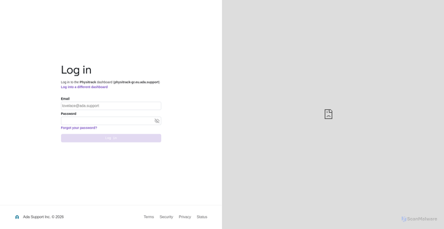 Security scan screenshot of https://physitrack-gr.eu.ada.support