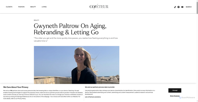 Security scan screenshot of https://coveteur.com/gwyneth-paltrow-interview
