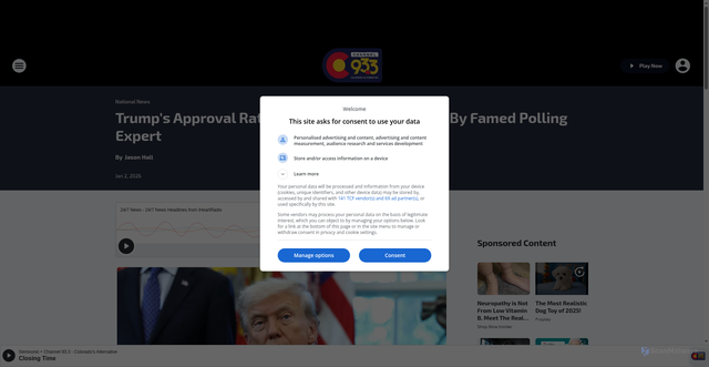 Security scan screenshot of https://ktcl.iheart.com/content/2026-01-02-trumps-approval-rating-to-start-2026-revealed-by-famed-polling-expert/