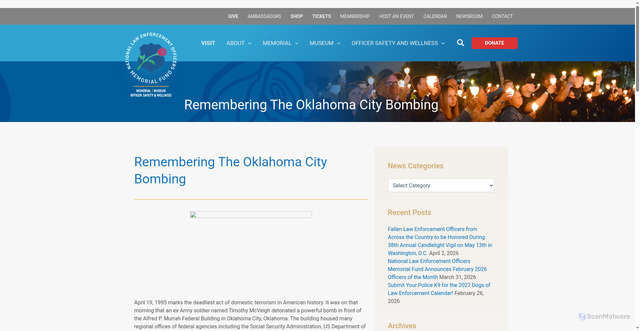 Security scan screenshot of https://nleomf.org/remembering-the-oklahoma-city-bombing-the-fbis-exhaustive-search-for-a-terrorist/