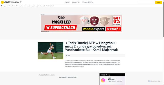 Security scan screenshot of https://programtv.onet.pl/tv/tenis-turniej-atp-w-hangzhou-mecz-2-rundy-gry-pojedynczej-yunchaokete-bu-kamil-majchrzak/xd2at