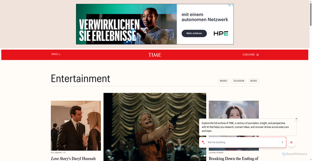 Security scan screenshot of https://entertainment.time.com