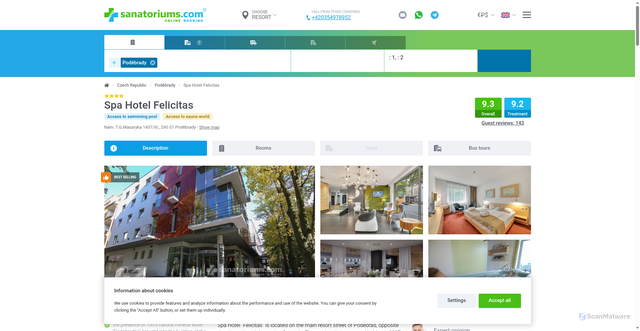 Security scan screenshot of https://www.sanatoriums.com/en/podebrady/spa-hotel-felicitas-581