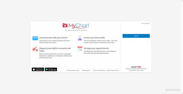 Security scan screenshot of https://mychart.mycarecompass.org