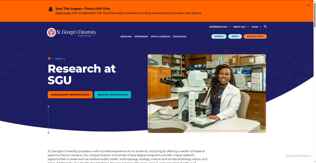 Security scan screenshot of https://www.sgu.edu/research/